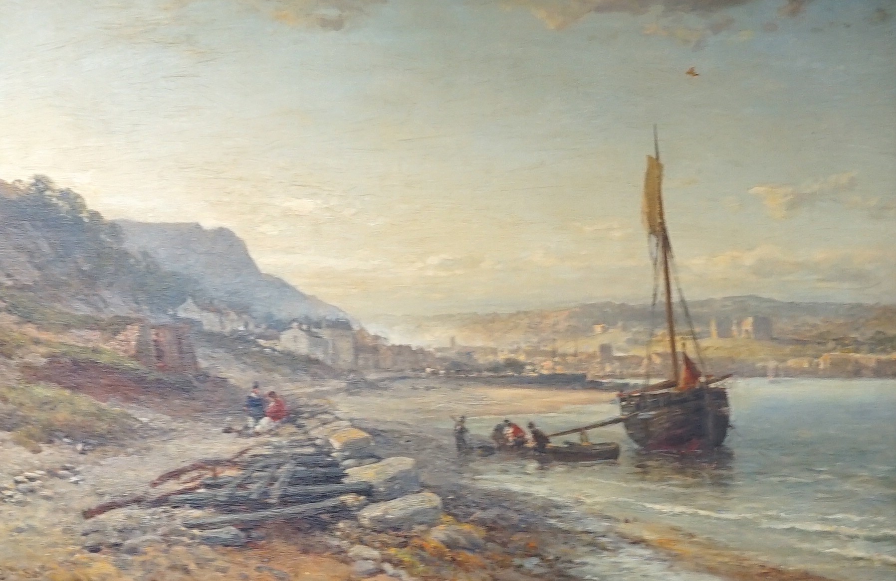 John Syer (1815-1885), oil on canvas, Fisherfolk at low tide, signed and dated '80, 50 x 75cm